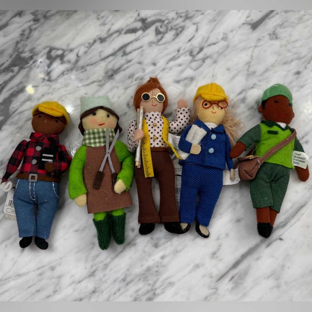 NWT Handcrafted Felt Doll Ornament Set of 5 Career Workers Gardener Construction - Picture 3 of 4